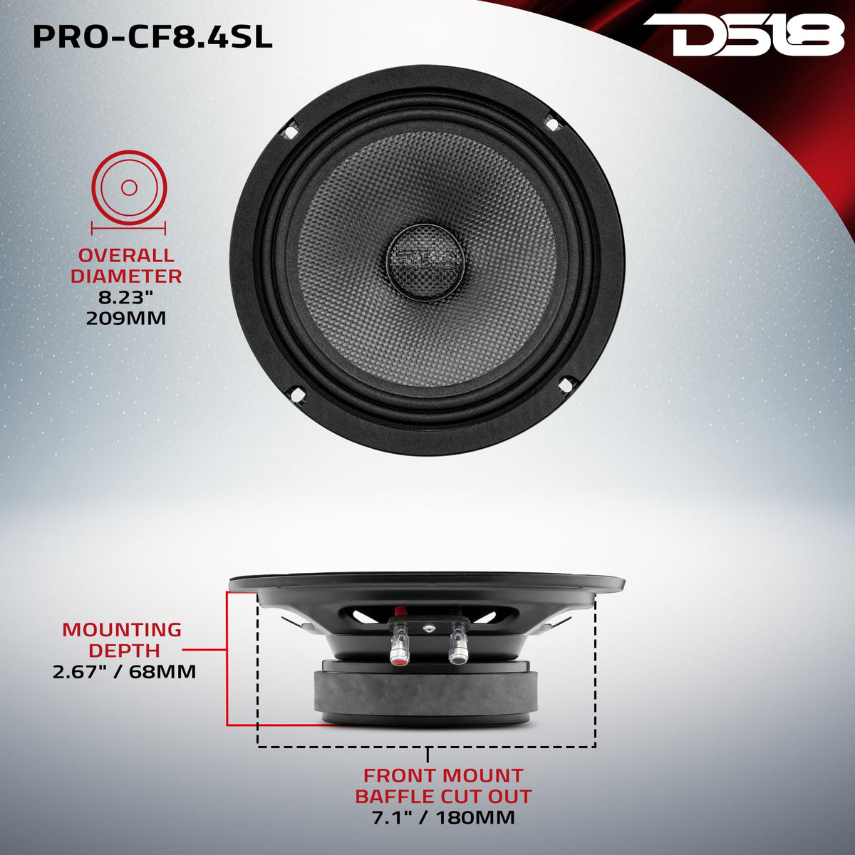 DS18 PRO-CF8.4SL 8-inch mid-bass delivers solid output in a compact body