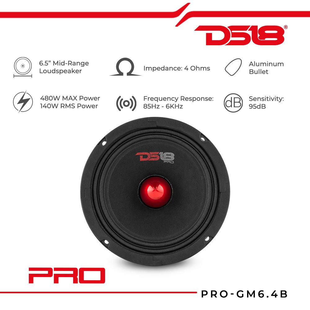 DS18 PRO-GM6.4B red aluminum bullet close-up protecting voice coil and improving dispersion