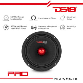 DS18 PRO-GM6.4B red aluminum bullet close-up protecting voice coil and improving dispersion