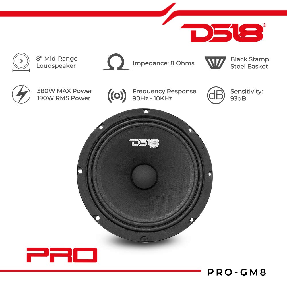 DS18 PRO-GM8 side profile highlighting 3.38" mounting depth and easy installation