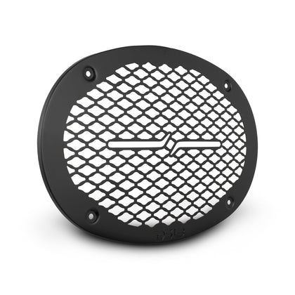 DS18 PRO-GRILL69MS front view with logo enhances style and protects your 6x9 speakers.