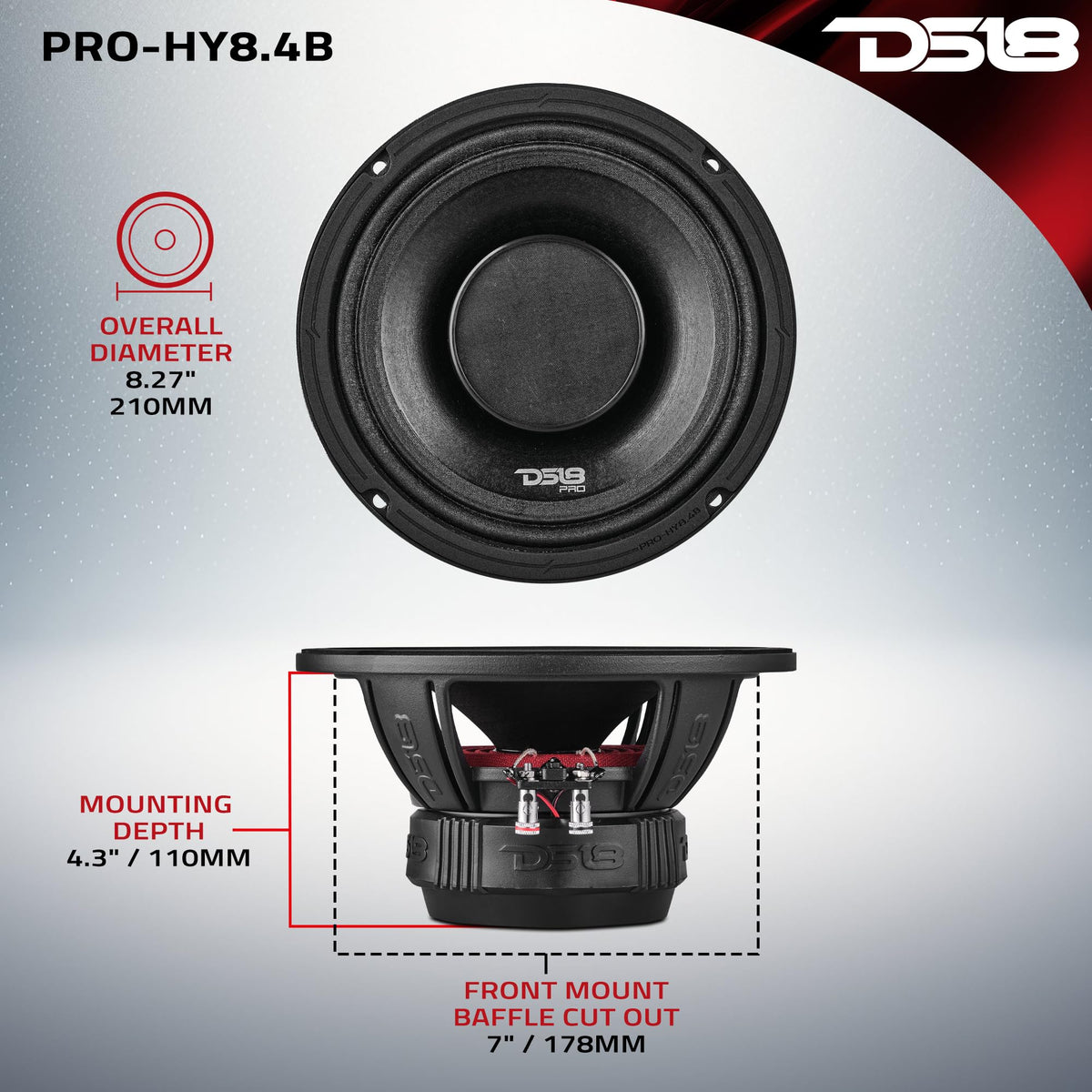 DS18 PRO-HY8.4B 4 Ohm impedance label and power details