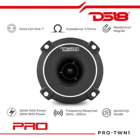 DS18 PRO-TWN1 close-up of titanium dome, ensures crisp treble detail