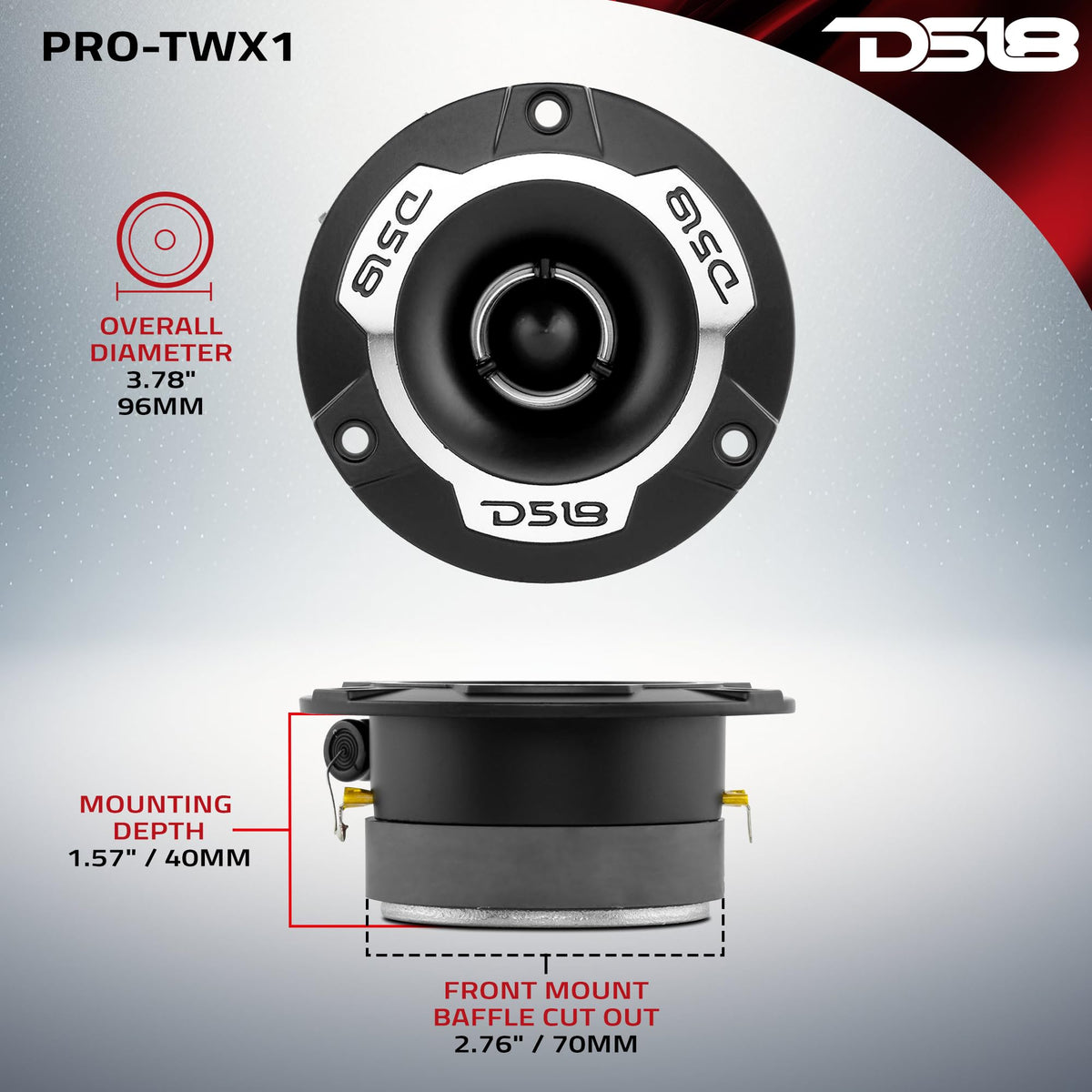 DS18 PRO-TWX1 bullet dust cap detail, protecting voice coil for reliable long-term performance