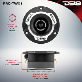 DS18 PRO-TWX1 bullet dust cap detail, protecting voice coil for reliable long-term performance