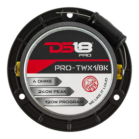 DS18 packaging and wiring display simplifies installation and includes built-in crossover