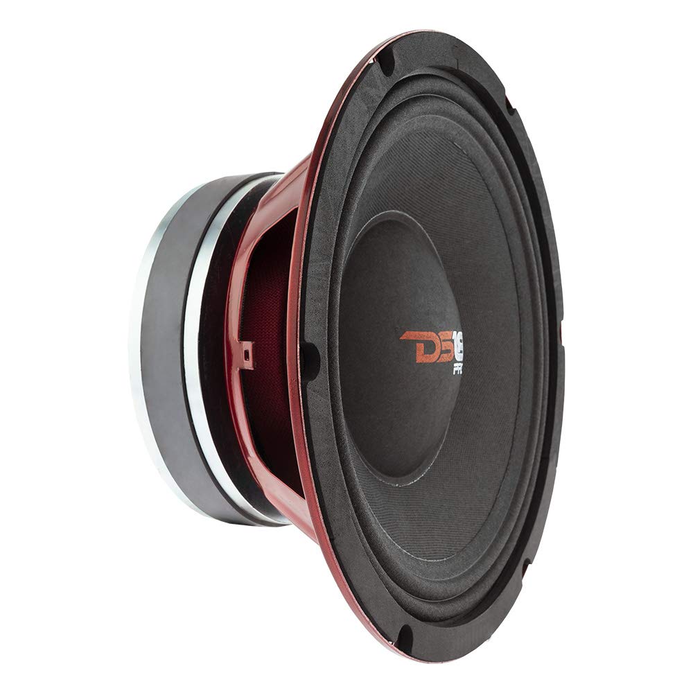 DS18 PRO-X10MBASS 10-inch driver front view shows rugged red steel basket for car use.