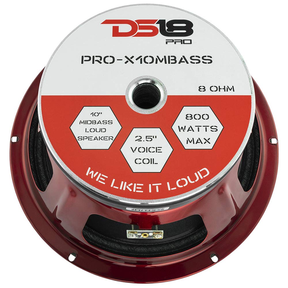 DS18 PRO-X10MBASS 8 Ohm rating label visible for installer reference.