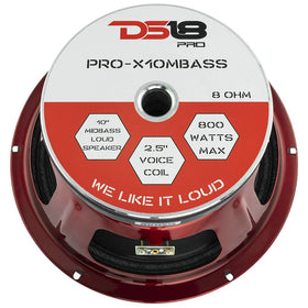 DS18 PRO-X10MBASS 8 Ohm rating label visible for installer reference.