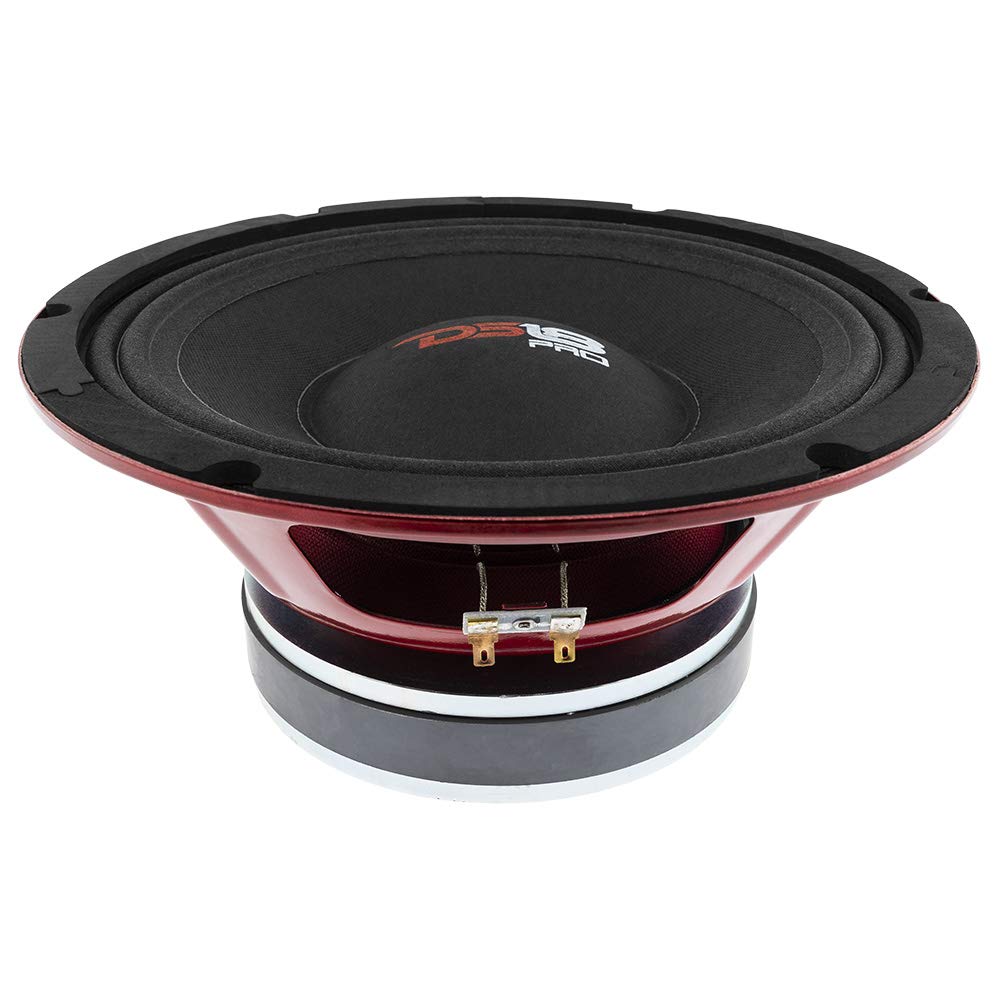 DS18 PRO-X10MBASS red frame with mounting flange shows installation versatility.