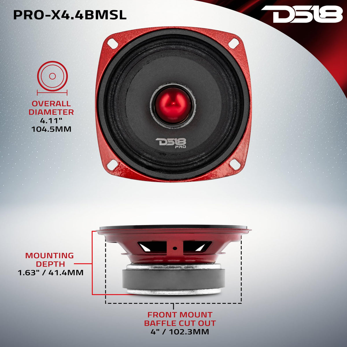 DS18 closeup of cone and surround on PRO-X4.4BMSL revealing build detail for clearer midrange