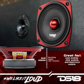 DS18 side profile of the shallow PRO-X4.4BMSL speaker highlighting reduced mounting depth for tight spaces