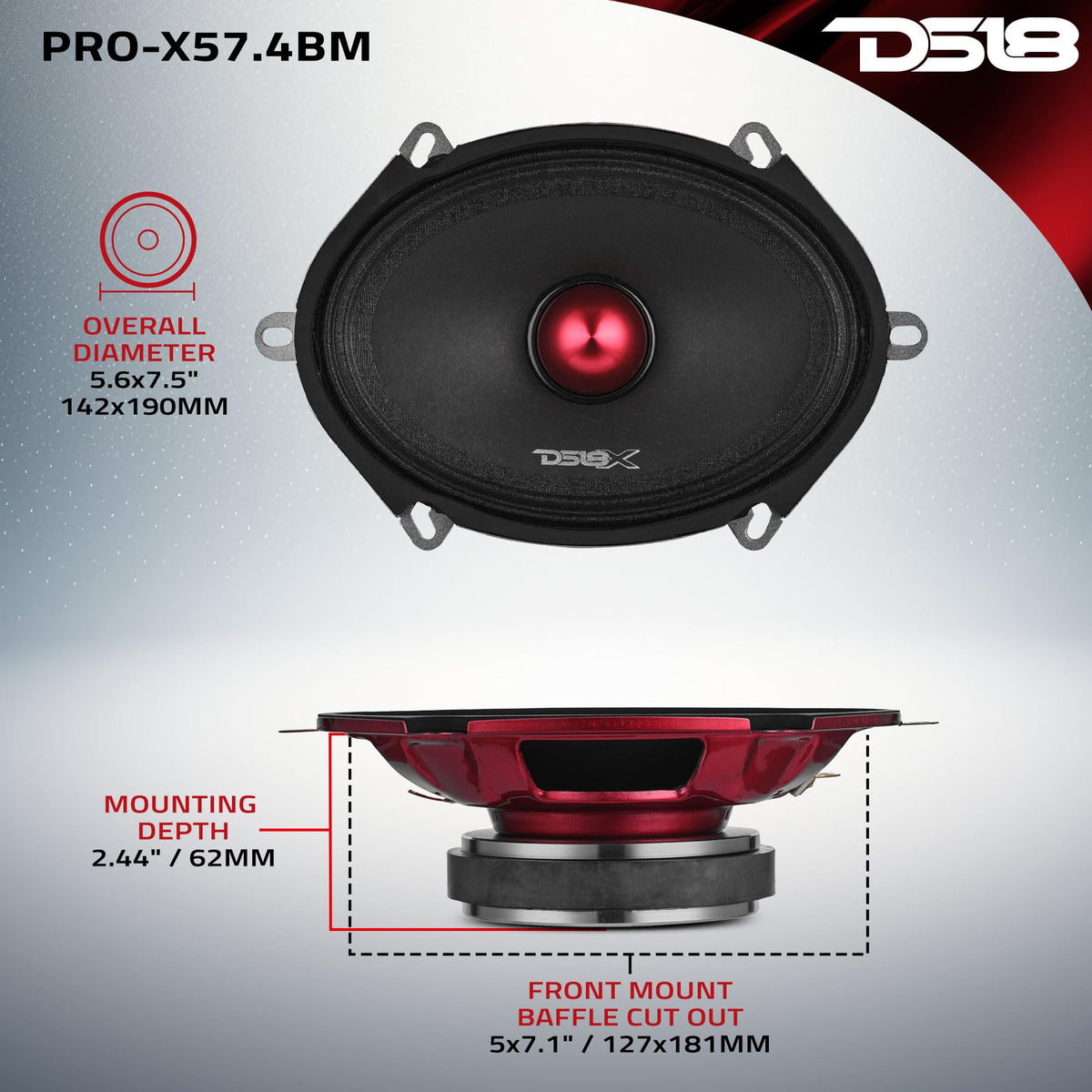 DS18 Pro-X57.4BM steel basket with red gloss finish for durability