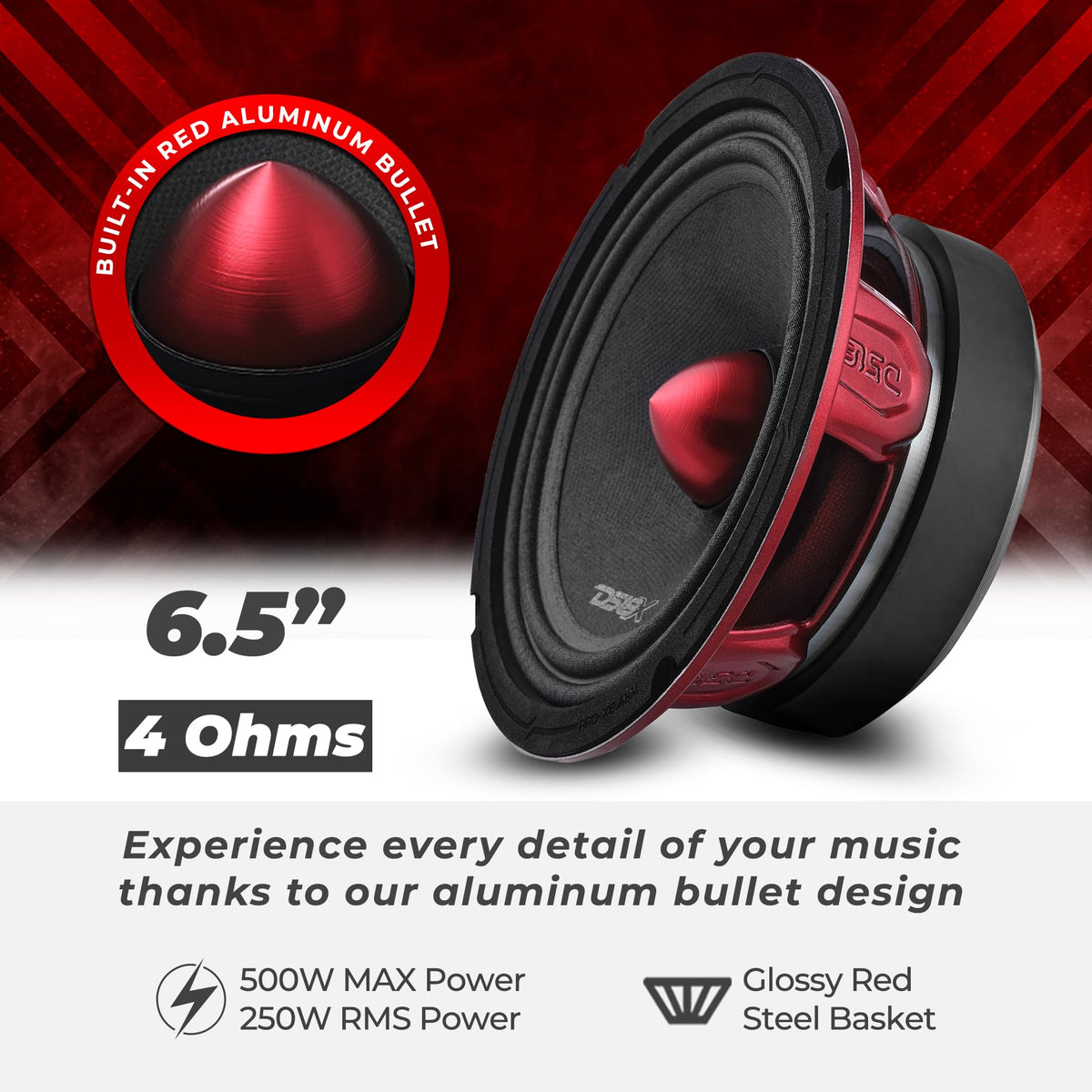 DS18 close-up bullet dust cap protecting voice coil and smoothing sound