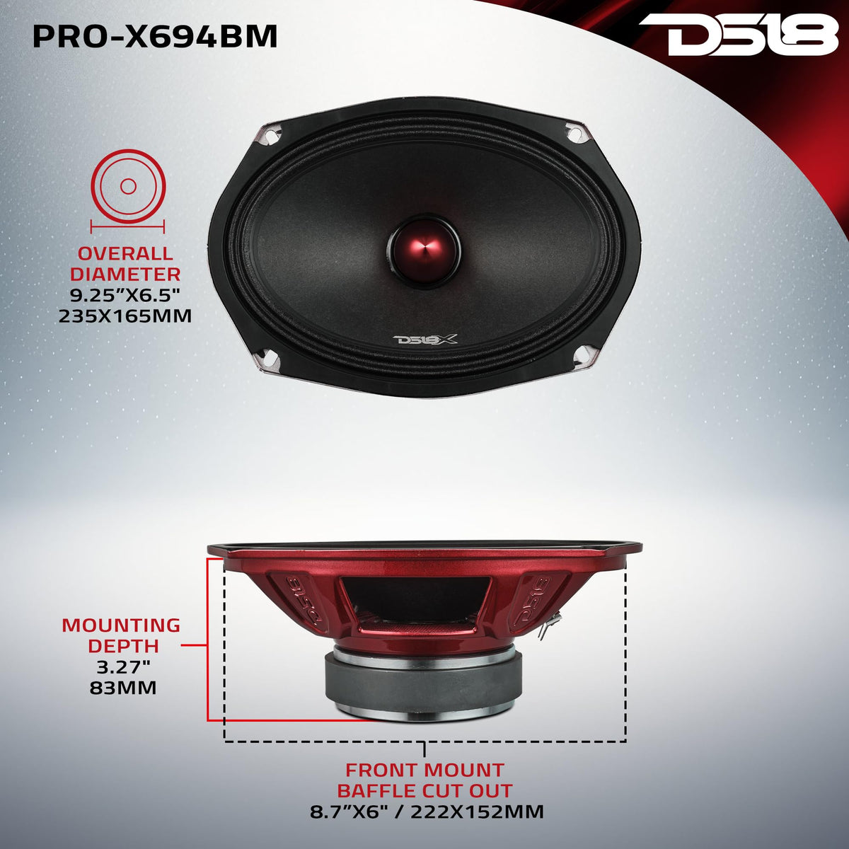DS18 PRO-X694BM ideal upgrade for car, truck, and motorcycle stereo systems.