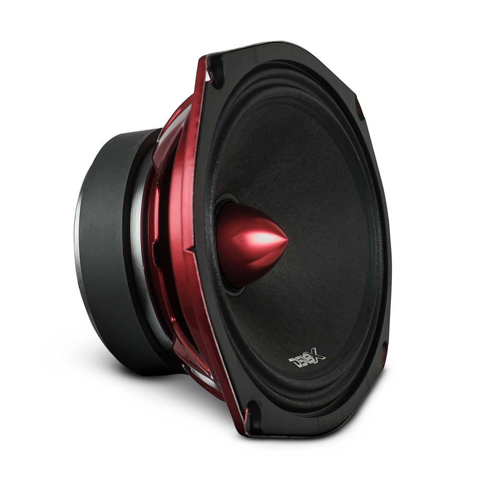 DS18 PRO-X698 BM loudspeaker front view showing red bullet housing for improved car audio.