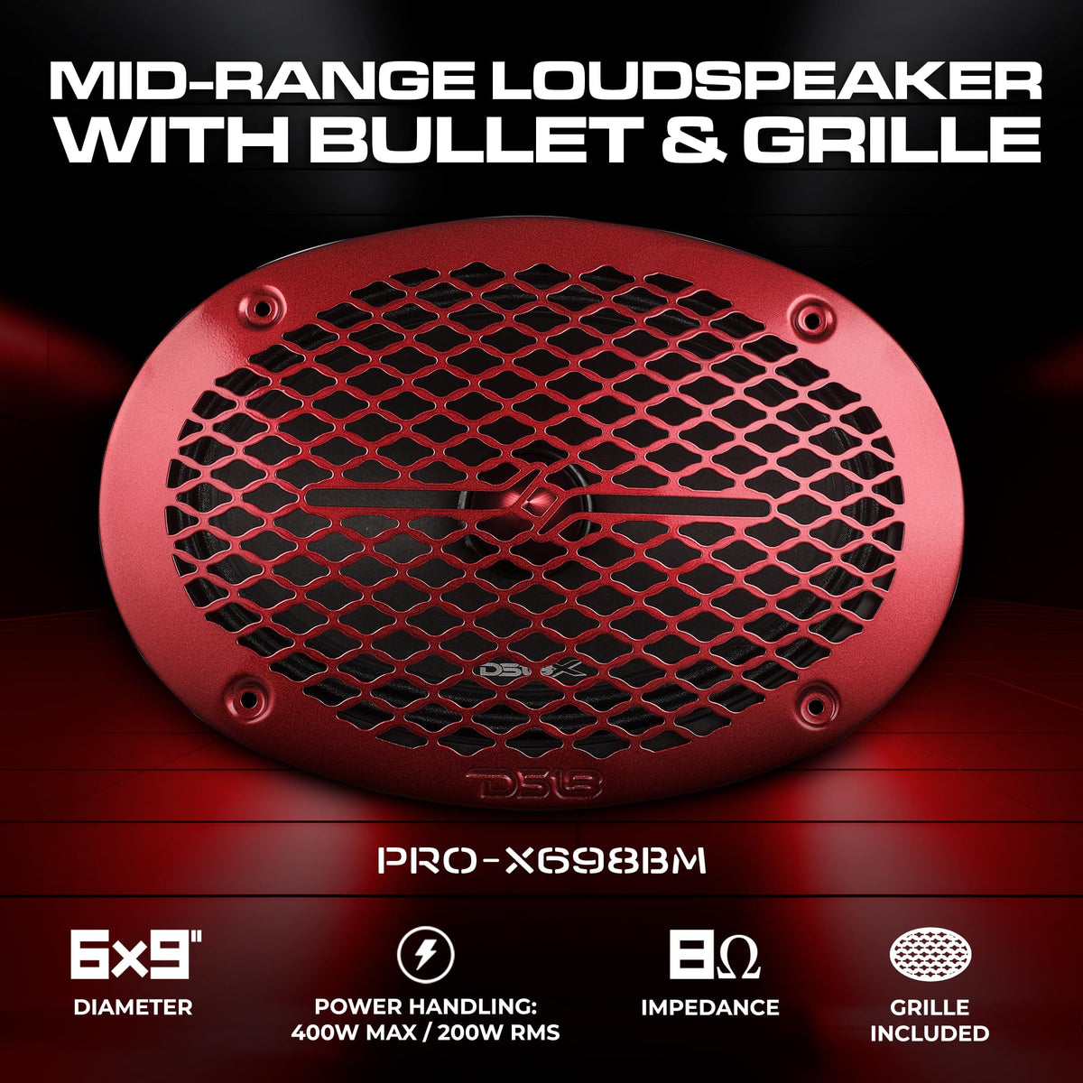 DS18 PRO-X698 BM loudspeaker side view highlighting compact 6x9 midrange design.