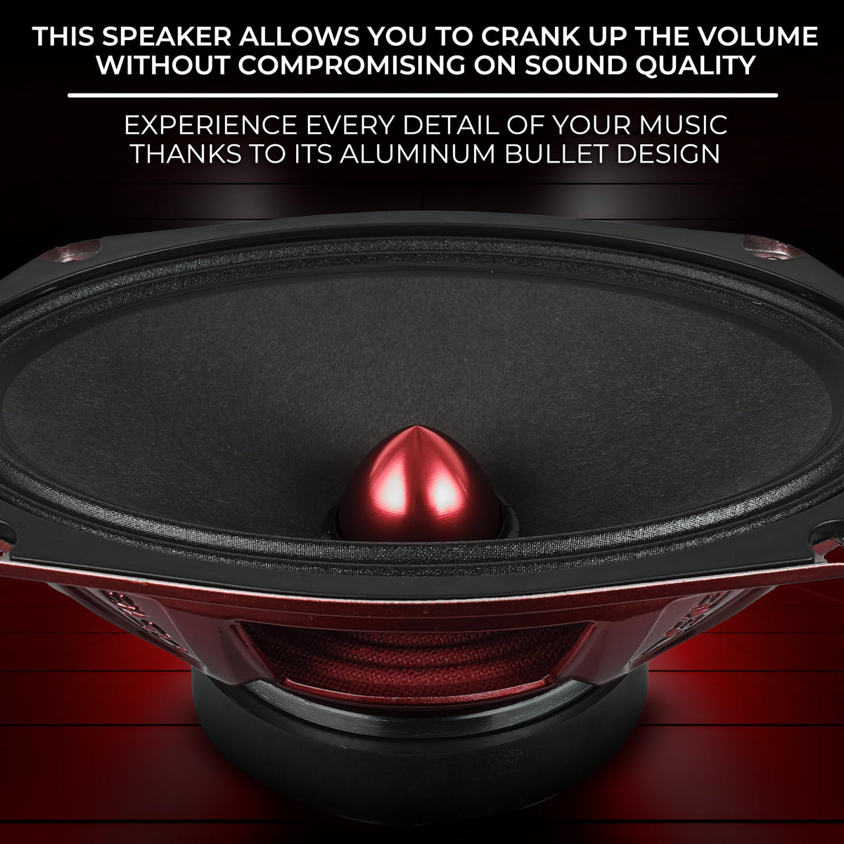 DS18 PRO-X698 BM red aluminum frame emphasizes sturdy, durable construction.