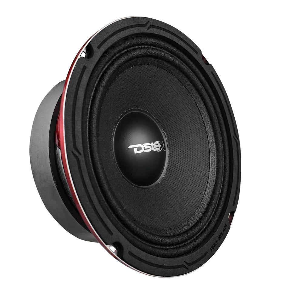 DS18 PRO-X6M front view showing red aluminum bullet, clear midrange detail and punch