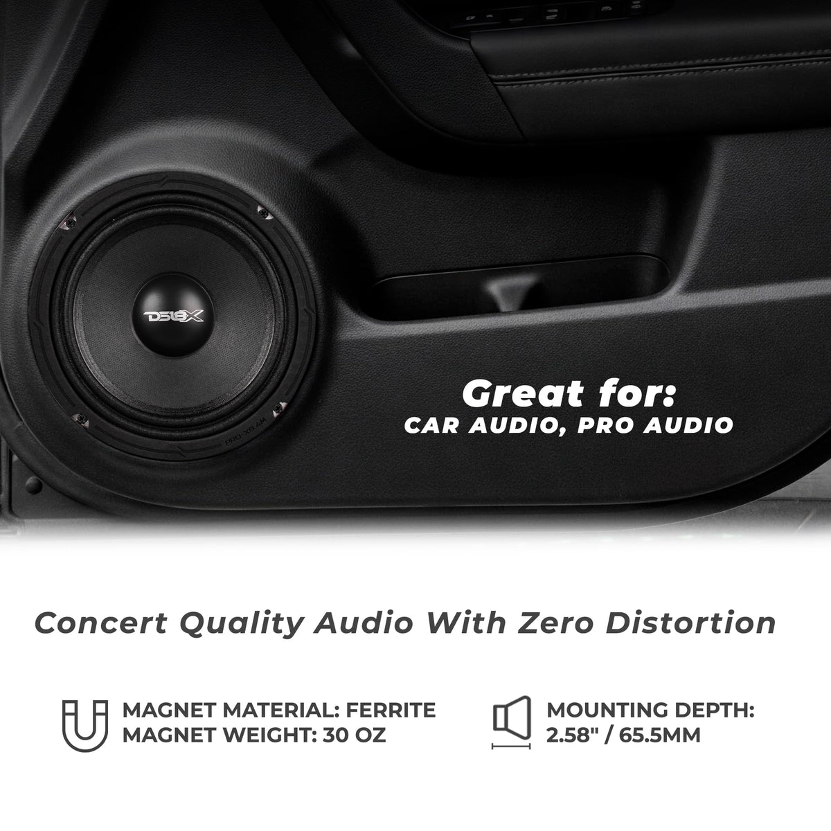 DS18 PRO-X6M voice coil detail showing CCAW coil for heat resistance and reliable power