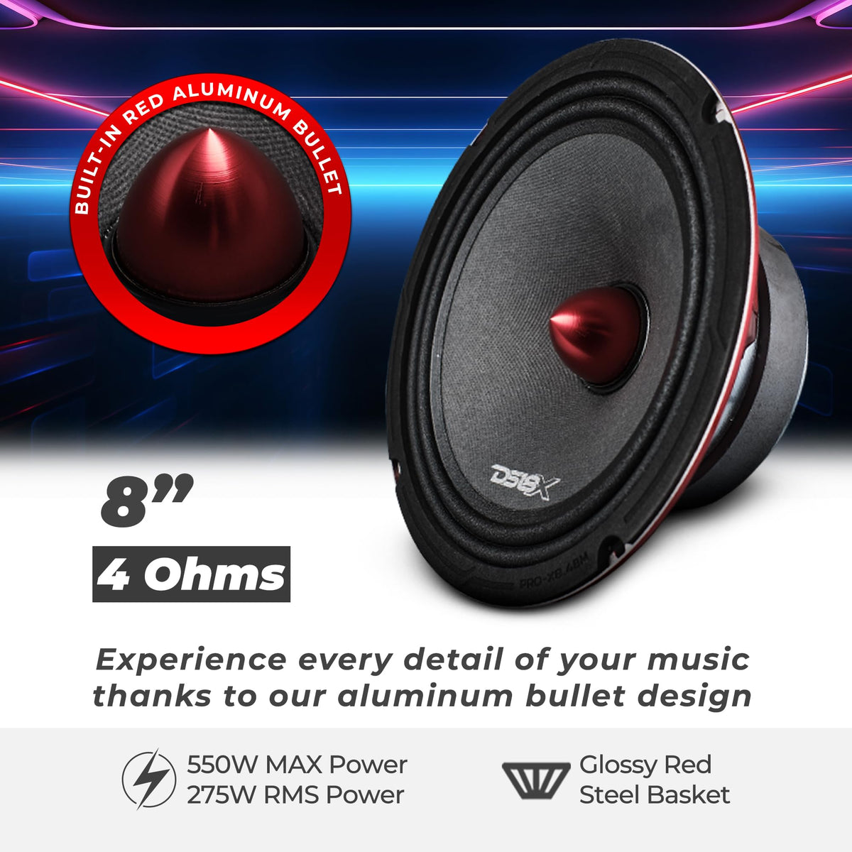DS18 PRO-X8.4BM front view shows rugged, install-ready speaker build