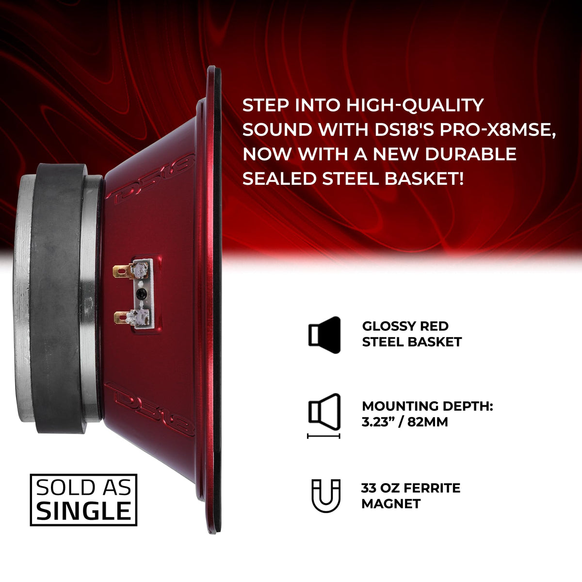 DS18 PRO-X8MSE 1.5-inch CCAW voice coil handles heat for sustained performance