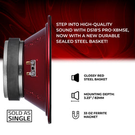 DS18 PRO-X8MSE 1.5-inch CCAW voice coil handles heat for sustained performance