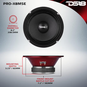 DS18 PRO-X8MSE red steel basket with rugged build and precise sound projection