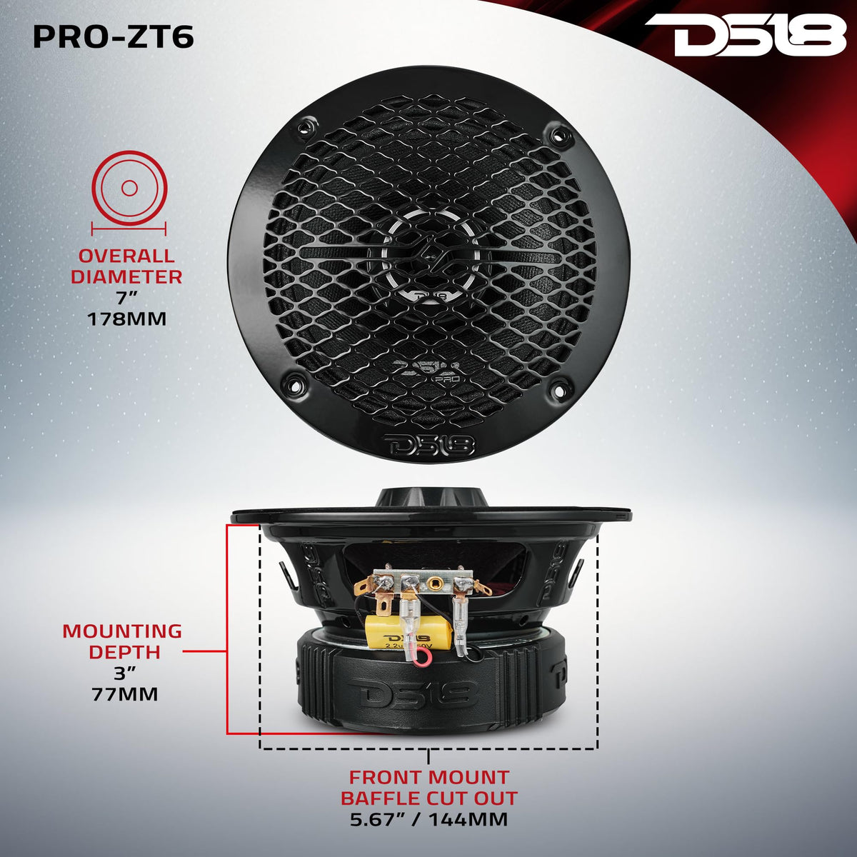 DS18 PRO-ZT6 steel midrange basket provides rigid support