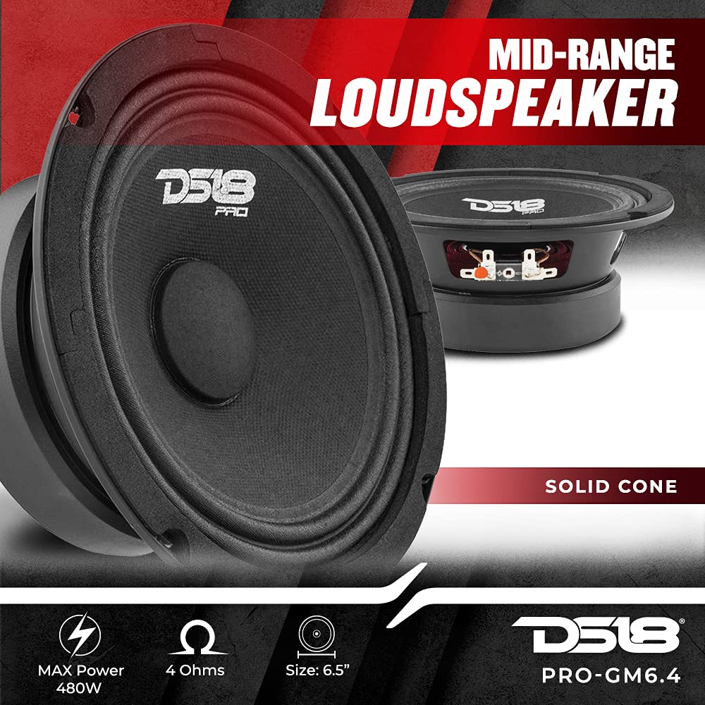 DS18 PRO-GM6.4PK midrange side angle showing durable chassis for installs