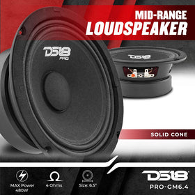 DS18 PRO-GM6.4PK midrange side angle showing durable chassis for installs