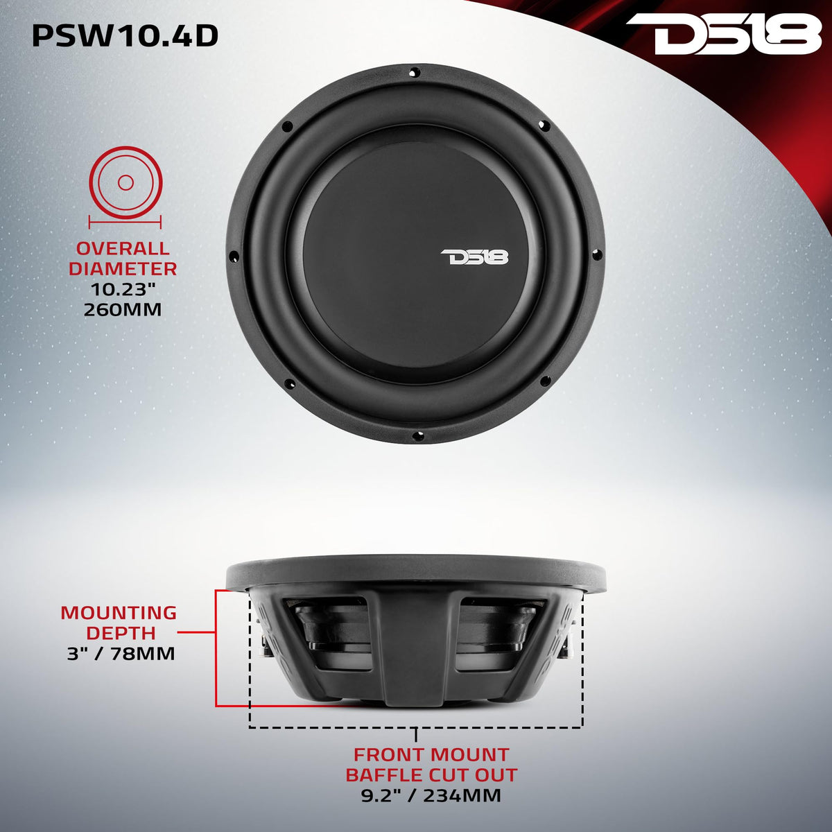 DS18 PSW10.4D steel basket shown for rugged shock resistance