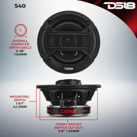 DS18 S40 installed in car door illustrating shallow depth and fit