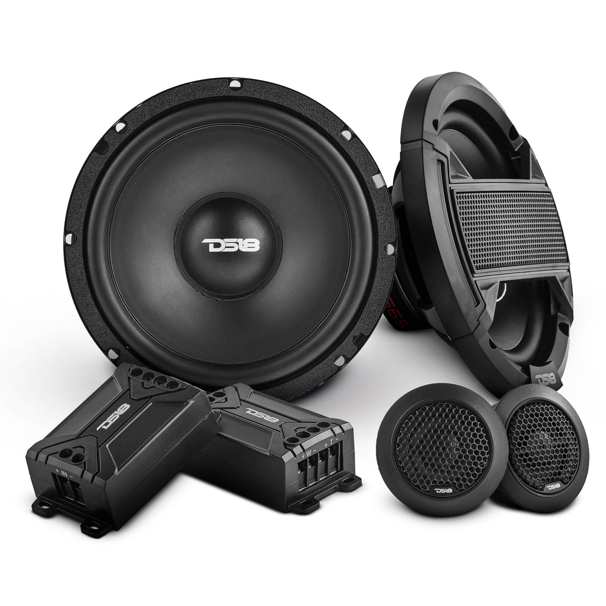 DS18 front view of speaker pair showing design and upgrade benefits