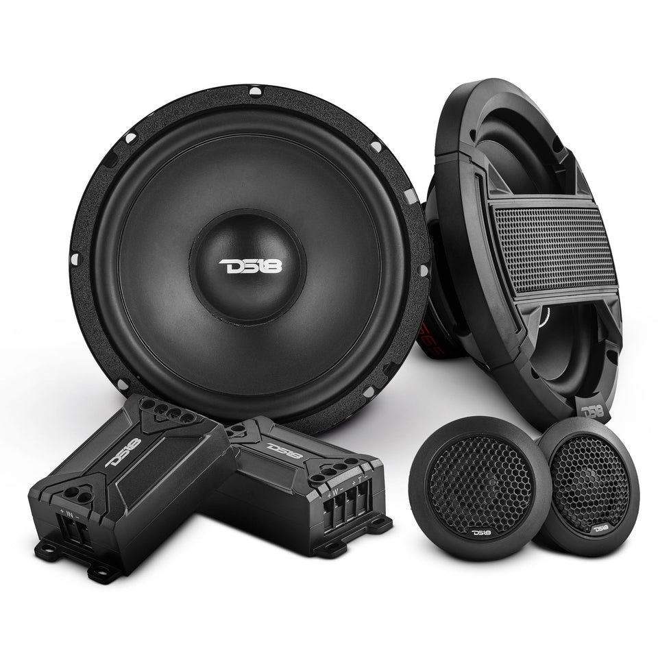DS18 front view of speaker pair showing design and upgrade benefits
