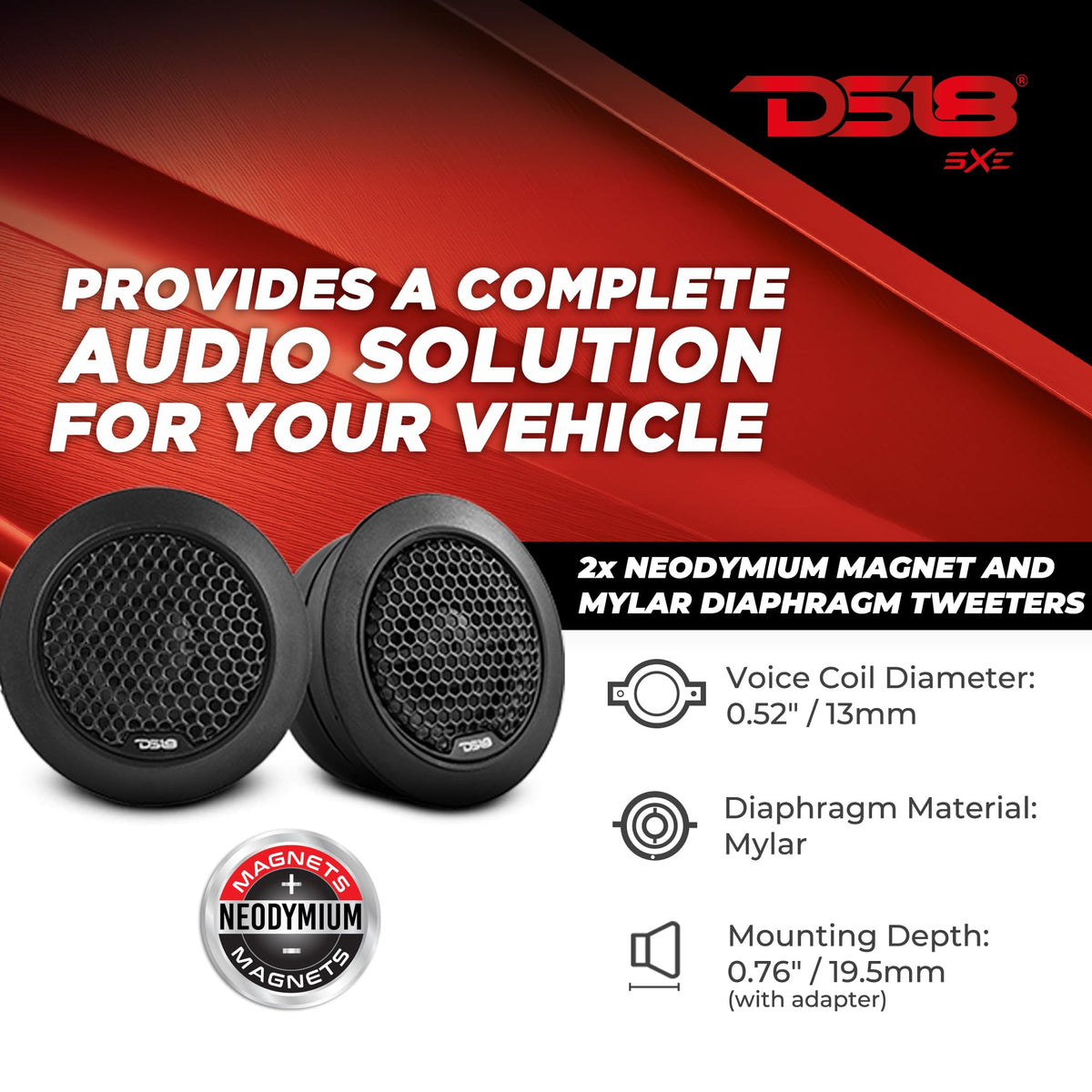 DS18 tweeter detail with neodymium magnet for crisp high frequencies