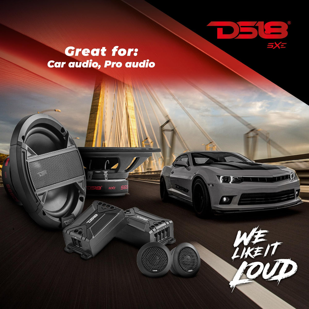 DS18 woofer with grill installed protecting speaker from damage