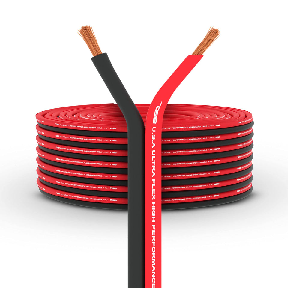 DS18 SW-16GA-100RB red-black speaker wire on spool for durable power and signal transfer.