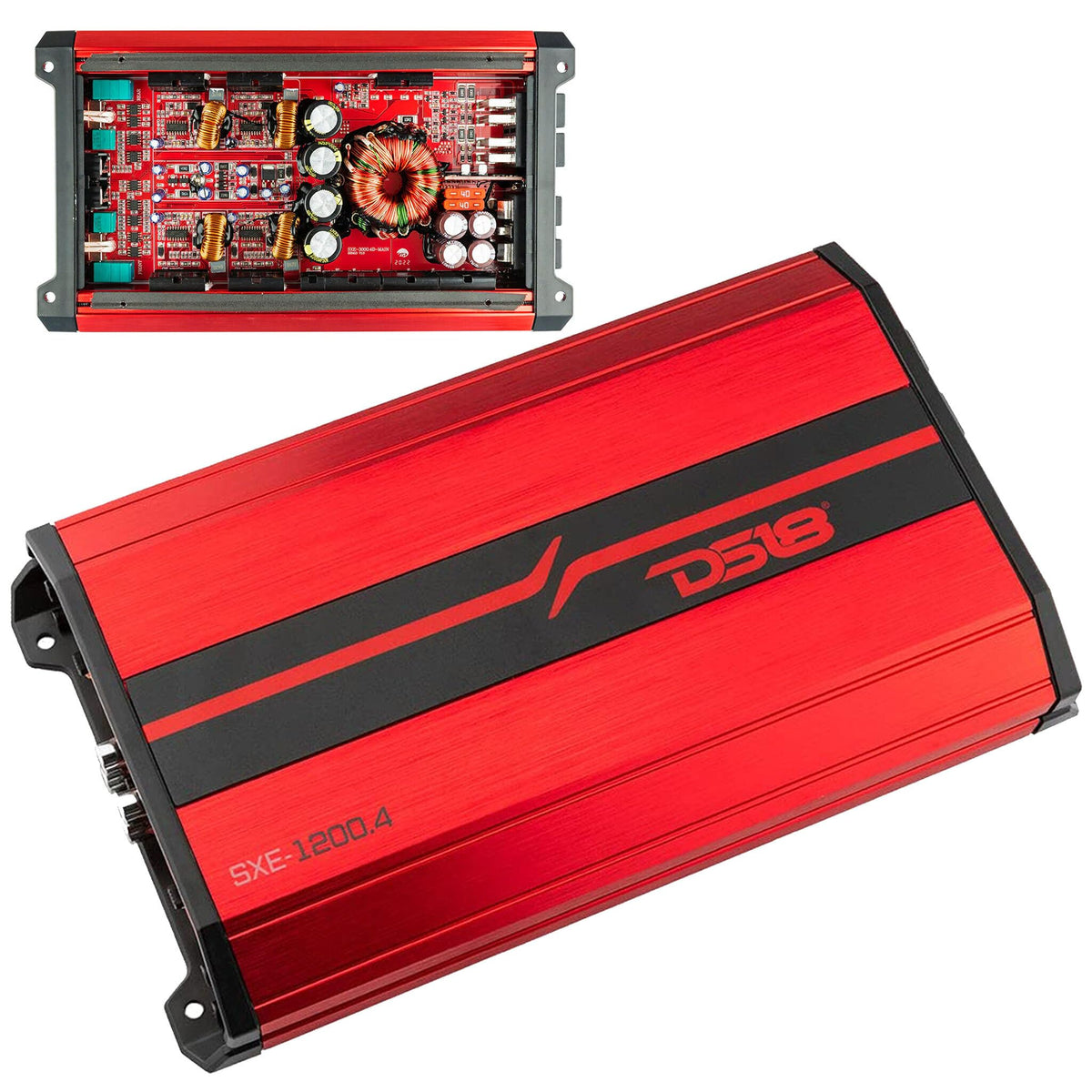 DS18 SXE-1200-4 RD front panel shows precise audio control for your car