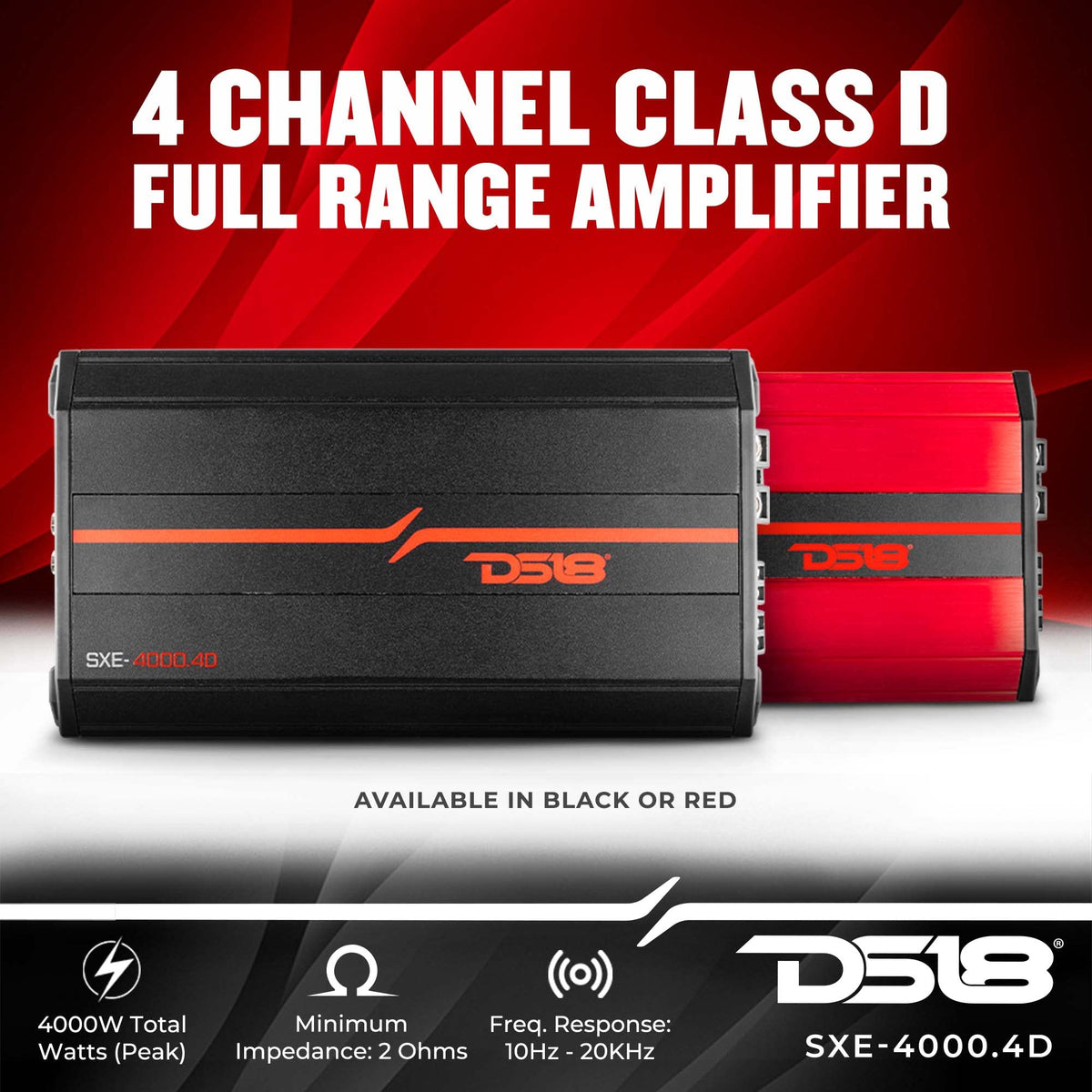 DS18 SXE-4000.4D/BK compact design and heat management for cars.