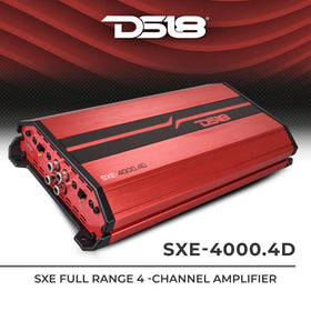 DS18 SXE-4000.4D bridged output demonstrates strong bass potential in a two-channel setup.