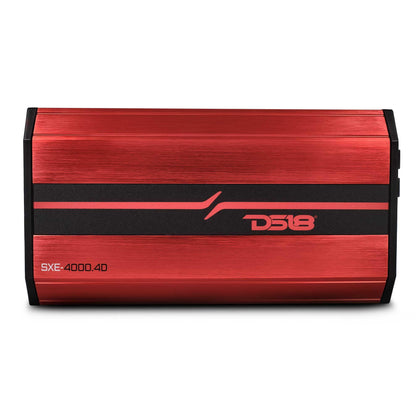 DS18 SXE-4000.4D compact amplifier with heat sink for clean power in cars.