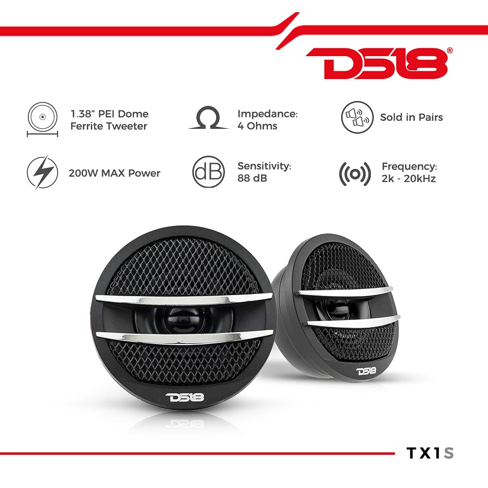 DS18 TX1S tweeter flush-mount in dash for a clean look.