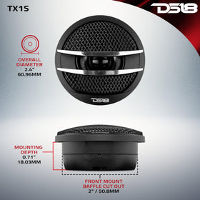 DS18 TX1S tweeter surface-mount on door panel for broad soundstage.