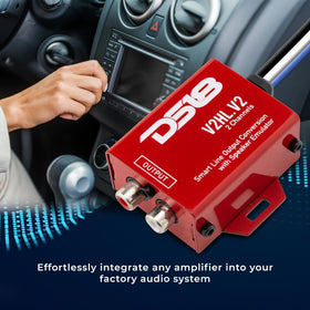 DS18 V2HL.V2 2-channel RCA output demonstrates signal routing to aftermarket amps