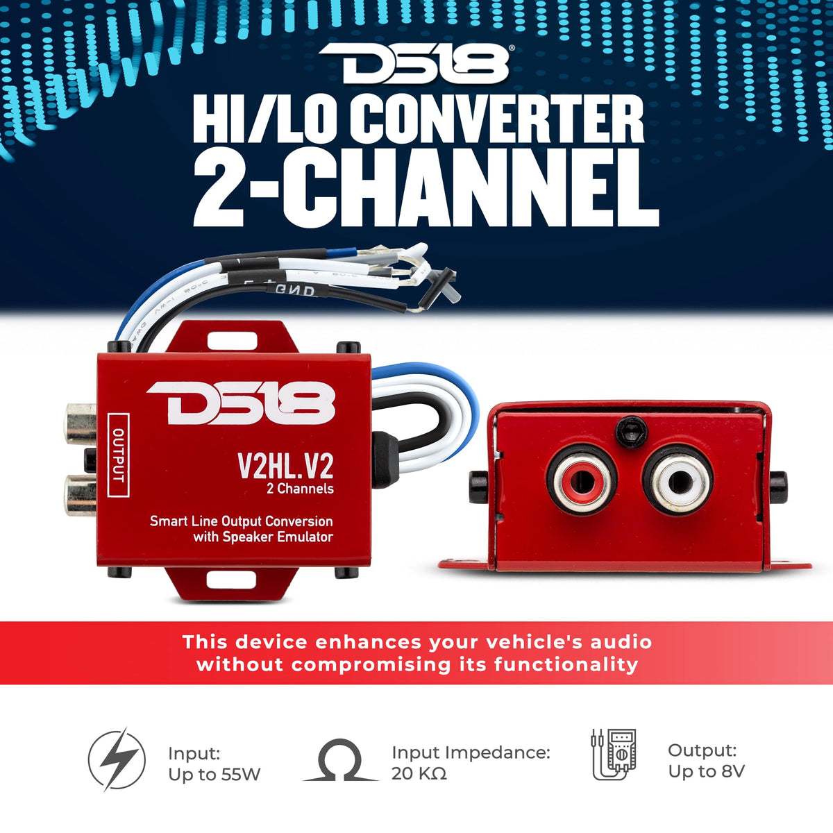 DS18 V2HL.V2 smart line-output close-up showing versatile 2-channel output