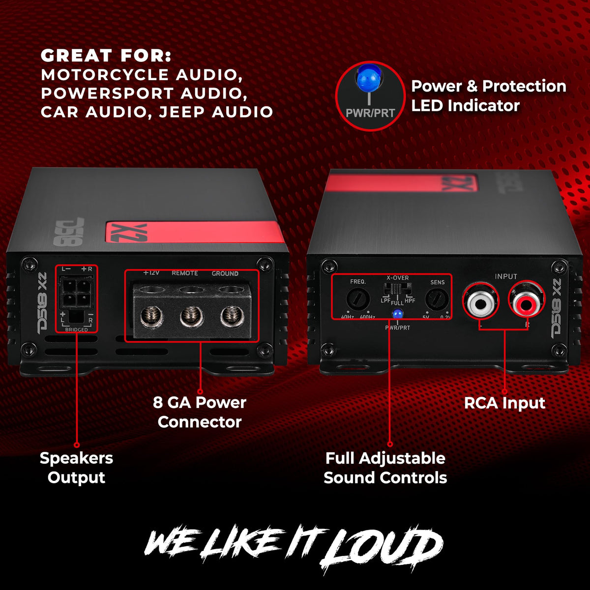 DS18 X2 chassis heat-dissipation view emphasizes reliable Class D performance.