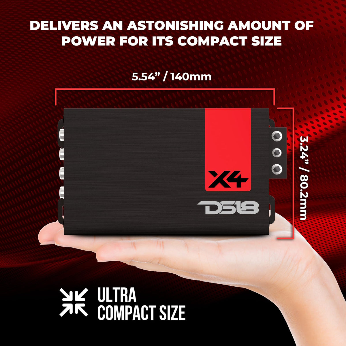 DS18 X4 bridged mode demonstrates high-power flexibility for stereo setups.