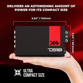 DS18 X4 bridged mode demonstrates high-power flexibility for stereo setups.