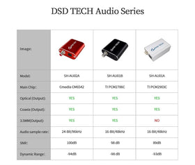 DSD TECH SH-AU02A back view highlighting USB input and outputs.